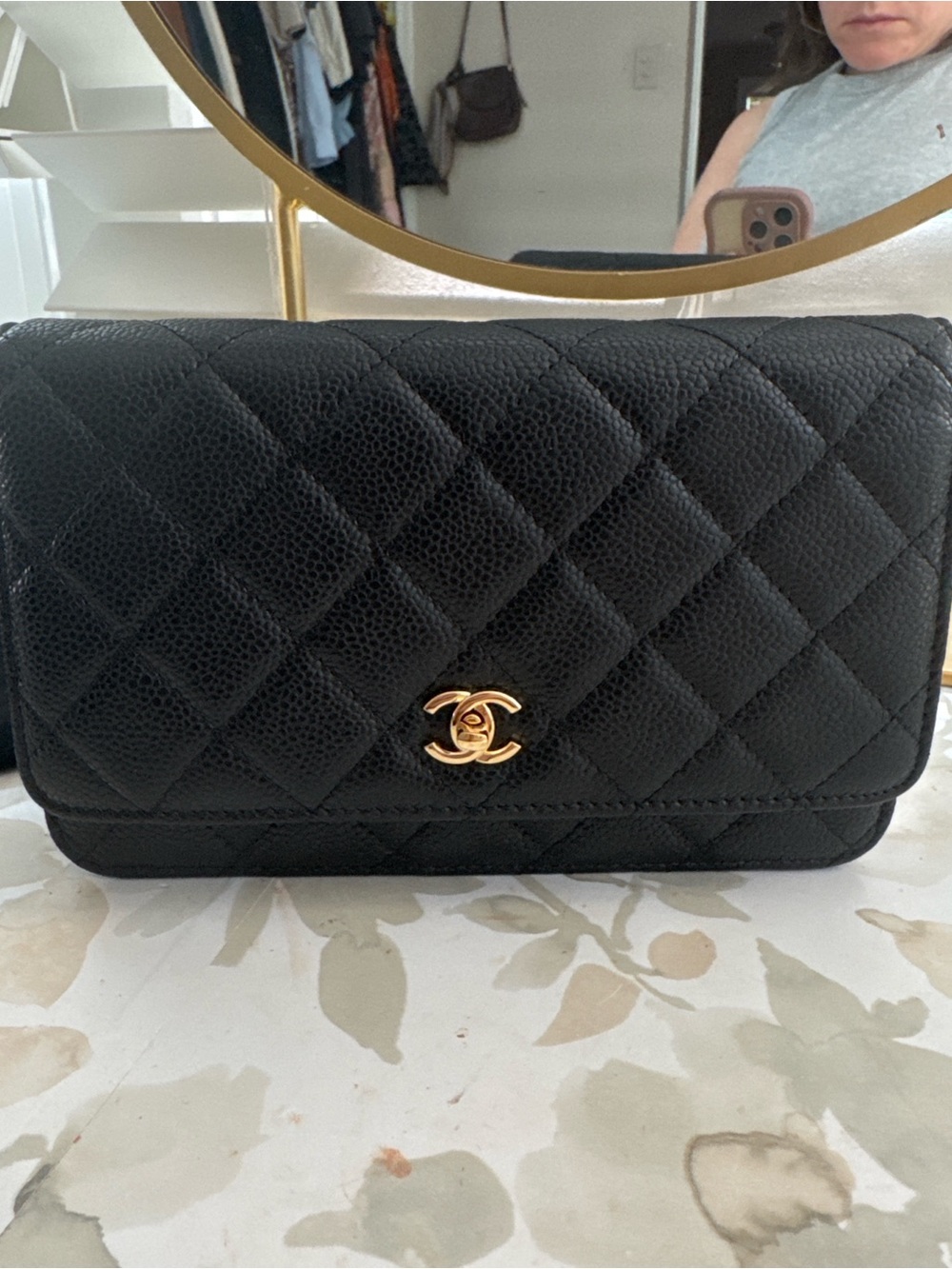 CHANEL Black Quilted Bag with Gold CC